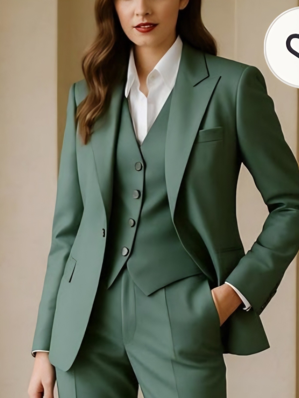Women's Three-Piece Tailored Suit in Sage Green